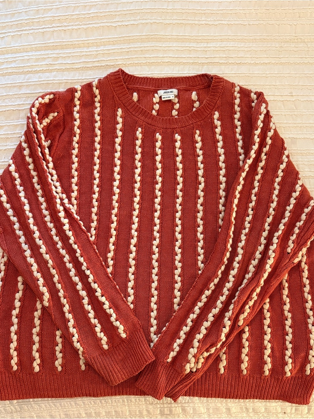 Jason Wu Orange/rust colored Sweater with Cream Knit Stripes